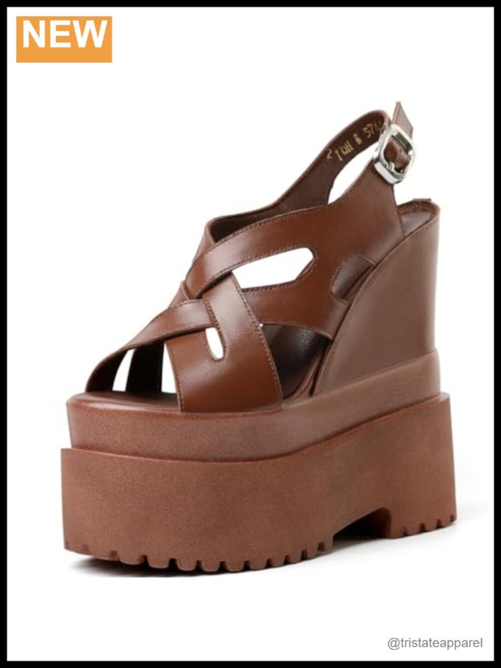 Genuine Leather Platform Peep Toe Wedge Sandals Cross-Tied Buckle Strap